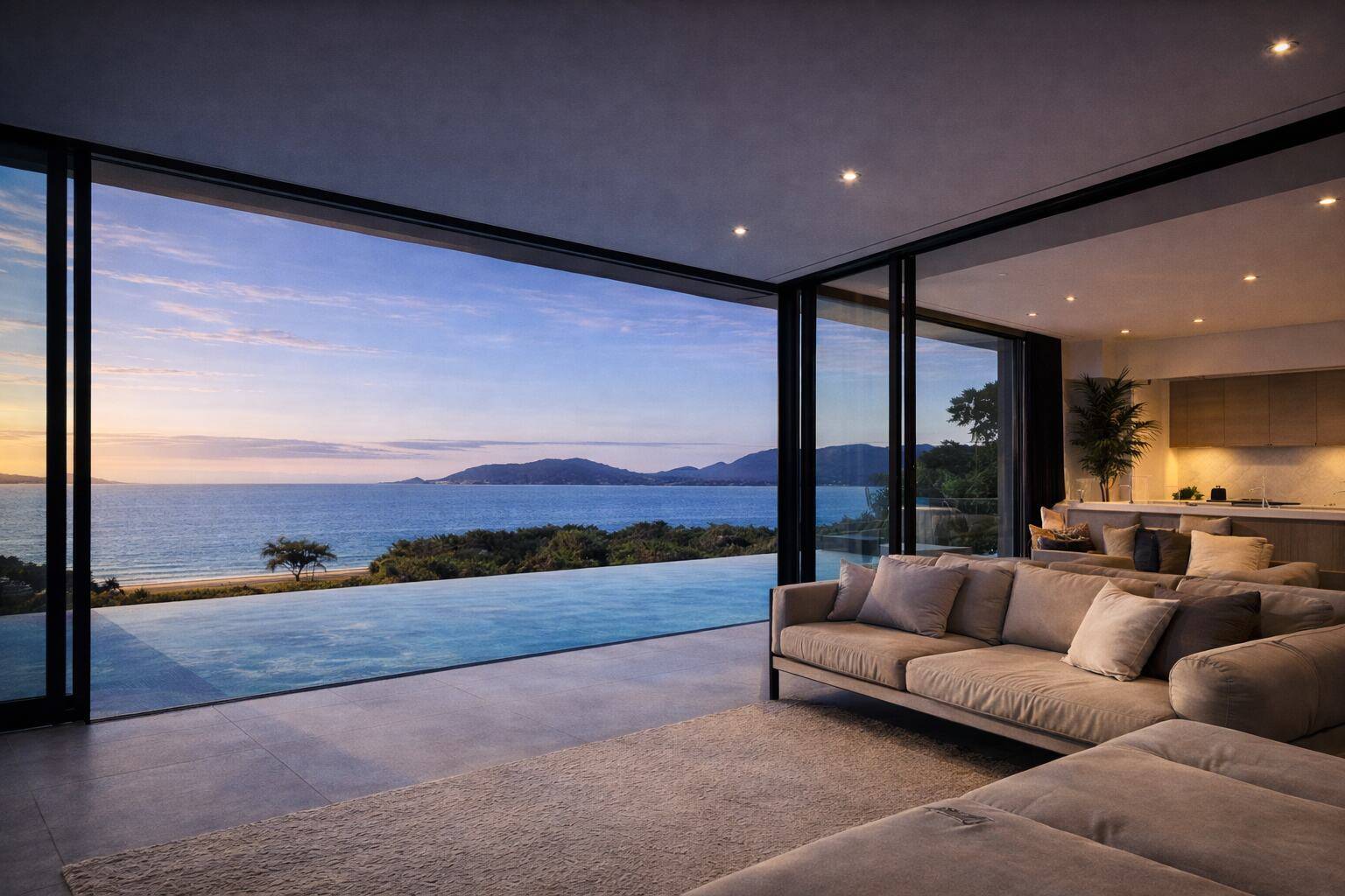 Concept home living room opening onto a pool terrace